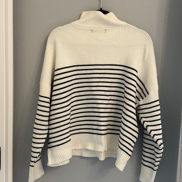 Mango 1/4 Zip Knit Sweater - White & Navy Stripes - Size L - Picture 2 of 2